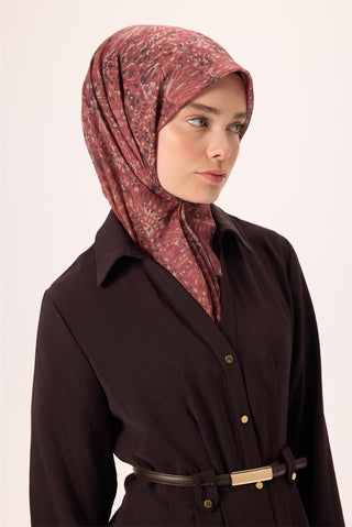 İnce Pamuk Soft Eşarp Kiremit-Bordo Desenli Tok Duruşlu Kaymaz 90X90 - Soft Eşarp - | Silk Home