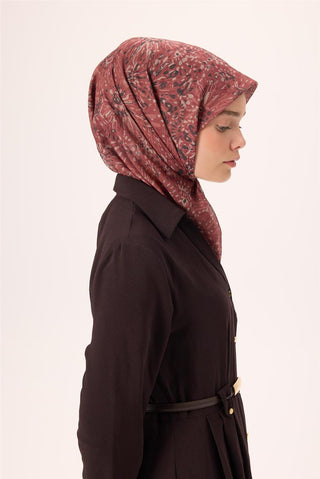 İnce Pamuk Soft Eşarp Kiremit-Bordo Desenli Tok Duruşlu Kaymaz 90X90 - Soft Eşarp - | Silk Home