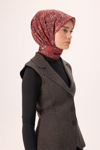İnce Pamuk Soft Eşarp Bordo-Krem Desenli Kaymaz Dokulu Tok Duruşlu 90X90