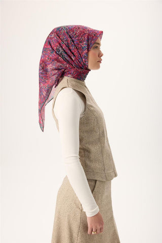 İnce Pamuk Soft Eşarp Fuşya-Patina Yeşili Desenli Kaymaz Dokulu Tok Duruşlu 90X90 - Soft Eşarp - | Silk Home