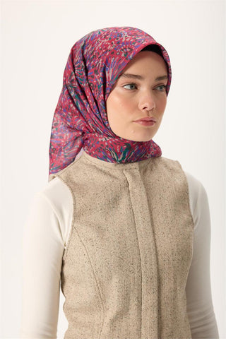 İnce Pamuk Soft Eşarp Fuşya-Patina Yeşili Desenli Kaymaz Dokulu Tok Duruşlu 90X90 - Soft Eşarp - | Silk Home