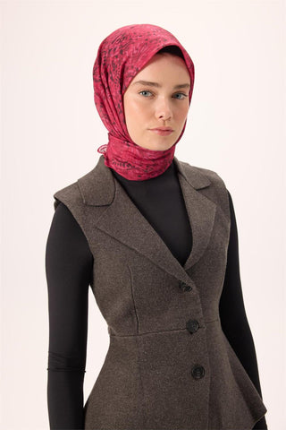 İnce Pamuk Soft Eşarp Fuşya-Bordo Desenli Kaymaz Dokulu Tok Duruşlu 90X90 - Soft Eşarp - | Silk Home