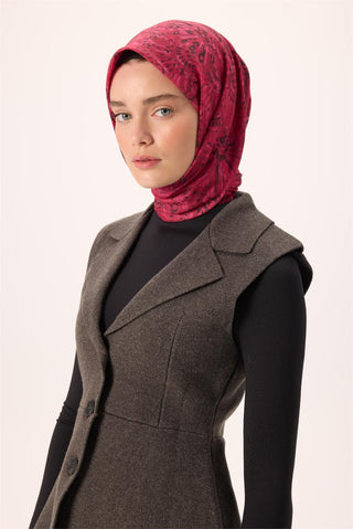 İnce Pamuk Soft Eşarp Fuşya-Bordo Desenli Kaymaz Dokulu Tok Duruşlu 90X90 - Soft Eşarp - | Silk Home