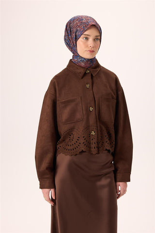 İnce Pamuk Soft Eşarp Kahverengi-Saks Desenli Kaymaz Dokulu Tok Duruşlu 90X90 - Soft Eşarp - | Silk Home
