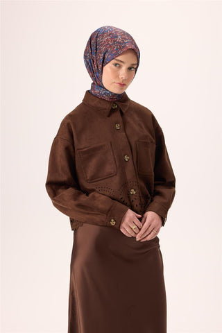 İnce Pamuk Soft Eşarp Kahverengi-Saks Desenli Kaymaz Dokulu Tok Duruşlu 90X90