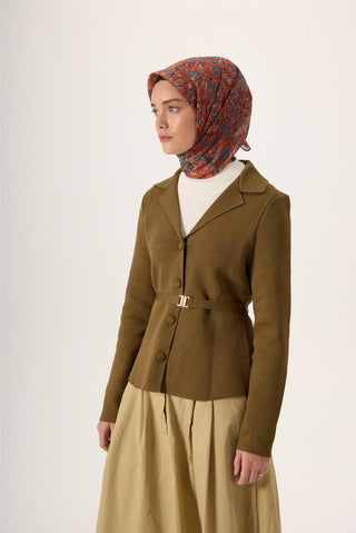 İnce Pamuk Soft Eşarp Koyu Turuncu-Turkuaz Desenli Kaymaz Dokulu Tok Duruşlu 90X90 - Soft Eşarp - | Silk Home