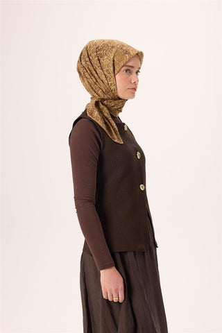 İnce Pamuk Soft Eşarp Zeytuni-Hardal Desenli Kaymaz Dokulu Tok Duruşlu 90X90 - Soft Eşarp - | Silk Home