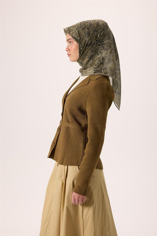 İnce Pamuk Soft Eşarp Yeşil-Koyu Yeşil Desenli Kaymaz Dokulu Tok Duruşlu 90X90 - Soft Eşarp - | Silk Home