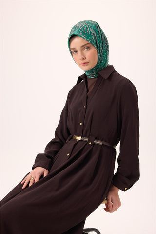 İnce Pamuk Soft Eşarp Petrol Yeşili-Patina Desenli Kaymaz Dokulu Tok Duruşlu 90X90 - Soft Eşarp - | Silk Home