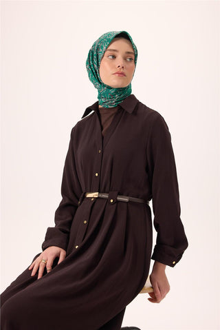 İnce Pamuk Soft Eşarp Petrol Yeşili-Patina Desenli Kaymaz Dokulu Tok Duruşlu 90X90 - Soft Eşarp - | Silk Home