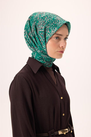 İnce Pamuk Soft Eşarp Petrol Yeşili-Patina Desenli Kaymaz Dokulu Tok Duruşlu 90X90 - Soft Eşarp - | Silk Home