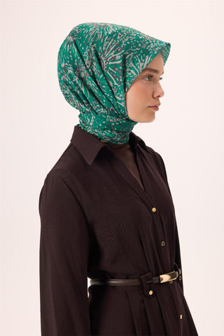 İnce Pamuk Soft Eşarp Petrol Yeşili-Patina Desenli Kaymaz Dokulu Tok Duruşlu 90X90 - Soft Eşarp - | Silk Home