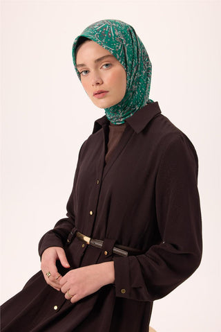 İnce Pamuk Soft Eşarp Petrol Yeşili-Patina Desenli Kaymaz Dokulu Tok Duruşlu 90X90 - Soft Eşarp - | Silk Home