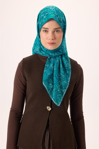 İnce Pamuk Soft Eşarp Gök Mavi-Koyu Mavi Desenli Kaymaz Dokulu Tok Duruşlu 90X90 - Soft Eşarp - | Silk Home