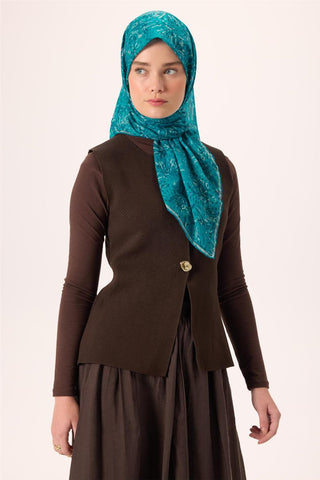 İnce Pamuk Soft Eşarp Gök Mavi-Koyu Mavi Desenli Kaymaz Dokulu Tok Duruşlu
                90X90