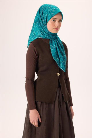 İnce Pamuk Soft Eşarp Gök Mavi-Koyu Mavi Desenli Kaymaz Dokulu Tok Duruşlu
                90X90