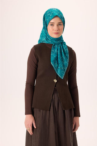 İnce Pamuk Soft Eşarp Gök Mavi-Koyu Mavi Desenli Kaymaz Dokulu Tok Duruşlu
                90X90