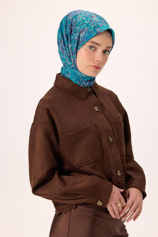 İnce Pamuk Soft Eşarp Eflatun-Gece Mavisi Desenli Kaymaz Dokulu Tok Duruşlu 90X90 - Soft Eşarp - | Silk Home