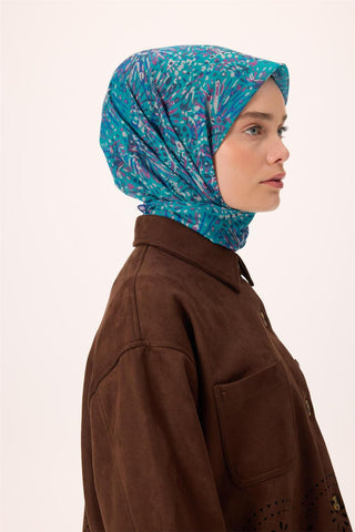 İnce Pamuk Soft Eşarp Eflatun-Gece Mavisi Desenli Kaymaz Dokulu Tok Duruşlu 90X90 - Soft Eşarp - | Silk Home