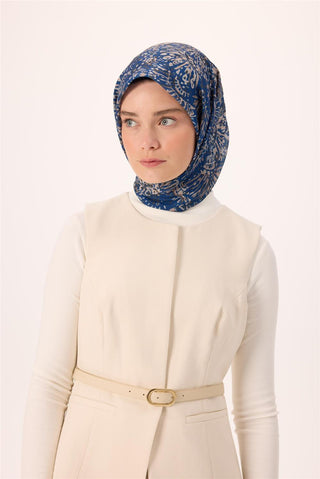 İnce Pamuk Soft Eşarp Lacivert-Vizon Desenli Kaymaz Dokulu Tok Duruşlu 90X90 - Soft Eşarp - | Silk Home