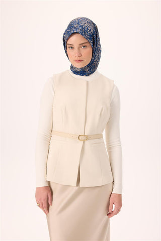 İnce Pamuk Soft Eşarp Lacivert-Vizon Desenli Kaymaz Dokulu Tok Duruşlu 90X90