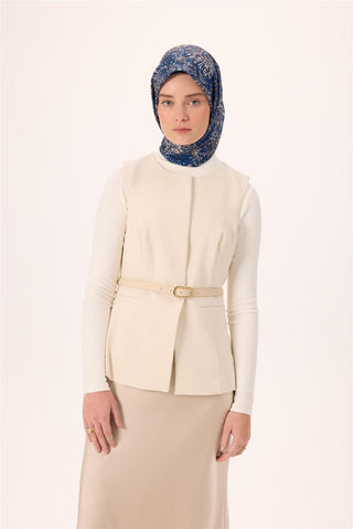 İnce Pamuk Soft Eşarp Lacivert-Vizon Desenli Kaymaz Dokulu Tok Duruşlu 90X90