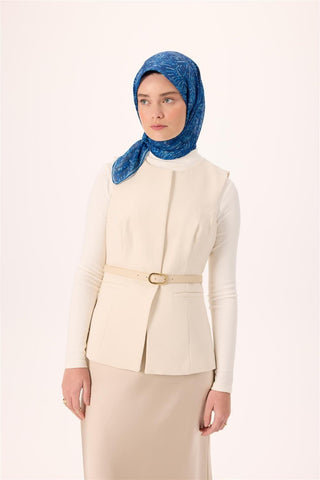 İnce Pamuk Soft Eşarp Lacivert-Bebe Mavi Desenli Kaymaz Dokulu Tok Duruşlu 90X90 - Soft Eşarp - | Silk Home