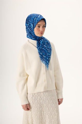 İnce Pamuk Soft Eşarp Parlament Mavi Desenli Yumuşak Dokulu 90X90 - Soft Eşarp - | Silk Home