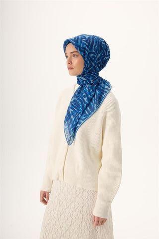 İnce Pamuk Soft Eşarp Parlament Mavi Desenli Yumuşak Dokulu 90X90 - Soft Eşarp - | Silk Home
