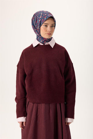 İnce Pamuk Soft Eşarp Vizon Lacivert Vişne Çürüğü Desenli Nefes Alan 90X90 - Soft Eşarp - | Silk Home