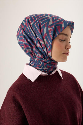 İnce Pamuk Soft Eşarp Vizon Lacivert Vişne Çürüğü Desenli Nefes Alan 90X90 - Soft Eşarp - | Silk Home