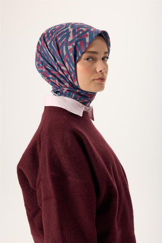 İnce Pamuk Soft Eşarp Vizon Lacivert Vişne Çürüğü Desenli Nefes Alan 90X90 - Soft Eşarp - | Silk Home