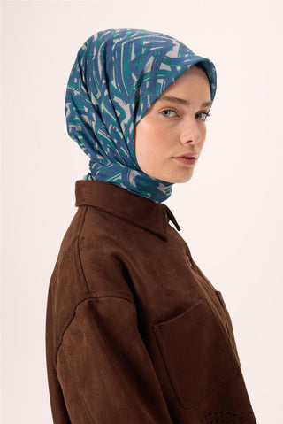 İnce Pamuk Soft Eşarp Vizon Lacivert Zümrüt Desenli Nefes Alan 90X90 - Soft Eşarp - | Silk Home