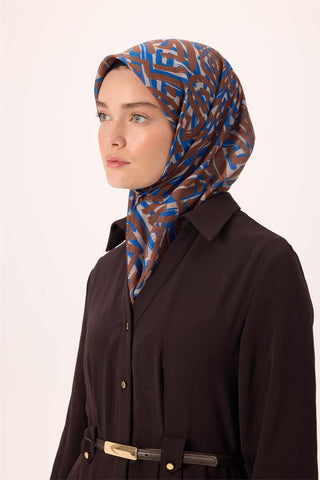 İnce Pamuk Soft Eşarp Vizon Kahverengi Saks Desenli Nefes Alan 90X90 - Soft Eşarp - | Silk Home
