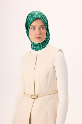 İnce Pamuk Soft Eşarp Su Yeşili Zümrüt Desenli Nefes Alan 90X90 - Soft Eşarp - | Silk Home