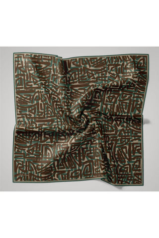 Thin Cotton Soft Scarf, Milk Coffee-Emerald Brown Patterned, Breathable and Thick.
 90x90 stance