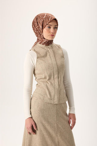 İnce Pamuk Soft Eşarp Açık Fildişi-Kahverengi Sütlü Kahve Desenli Nefes Alan
                Tok Duruşlu 90X90