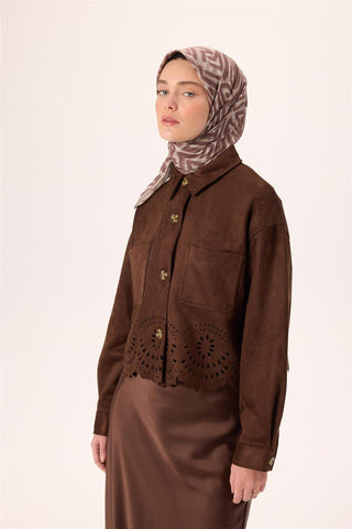 İnce Pamuk Soft Eşarp Krem-Vizon Kahverengi Desenli Nefes Alan Tok Duruşlu 90X90 - Soft Eşarp - | Silk Home