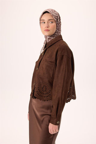 İnce Pamuk Soft Eşarp Krem-Vizon Kahverengi Desenli Nefes Alan Tok Duruşlu 90X90 - Soft Eşarp - | Silk Home