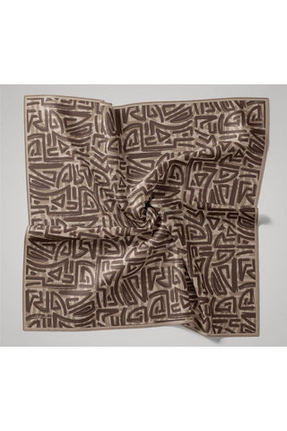 İnce Pamuk Soft Eşarp Krem-Vizon Kahverengi Desenli Nefes Alan Tok Duruşlu 90X90 - Soft Eşarp - | Silk Home