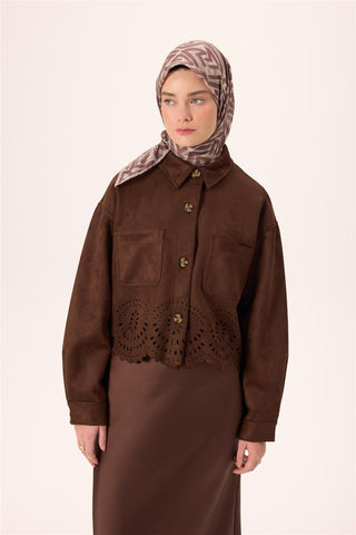 İnce Pamuk Soft Eşarp Krem-Vizon Kahverengi Desenli Nefes Alan Tok Duruşlu 90X90