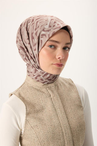 İnce Pamuk Soft Eşarp Krem-Kahverengi Vizon Desenli Nefes Alan Tok Duruşlu 90X90