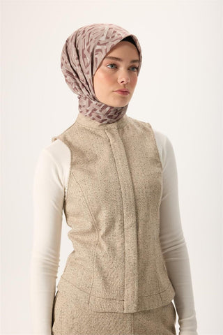 İnce Pamuk Soft Eşarp Krem-Kahverengi Vizon Desenli Nefes Alan Tok Duruşlu 90X90
