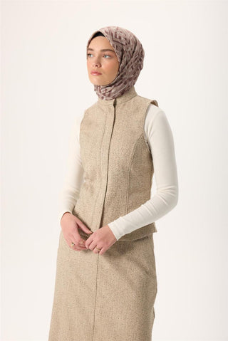 İnce Pamuk Soft Eşarp Krem-Kahverengi Vizon Desenli Nefes Alan Tok Duruşlu 90X90