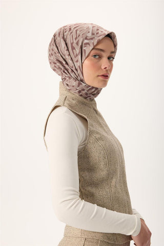 İnce Pamuk Soft Eşarp Krem-Kahverengi Vizon Desenli Nefes Alan Tok Duruşlu 90X90