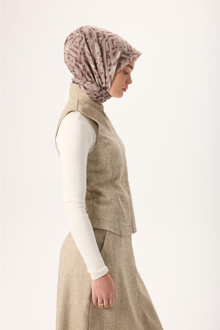 İnce Pamuk Soft Eşarp Krem-Kahverengi Vizon Desenli Nefes Alan Tok Duruşlu 90X90