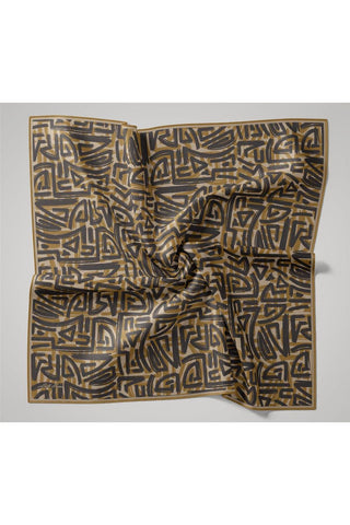 İnce Pamuk Soft Eşarp Krem-Antrasit Çinko Sarısı Desenli Nefes Alan Tok Duruşlu 90X90 - Soft Eşarp - | Silk Home