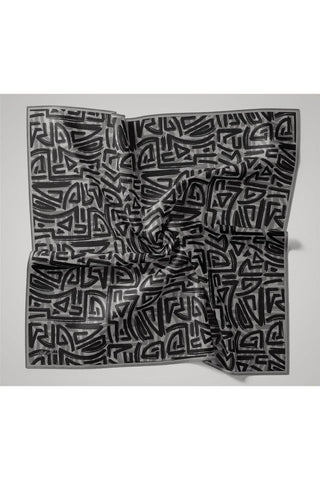 İnce Pamuk Soft Eşarp Gri-Gümüş Soluk Siyah Desenli Nefes Alan Tok Duruşlu 90X90 - Soft Eşarp - | Silk Home
