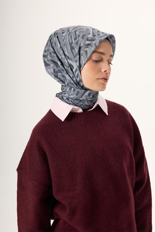 Thin Cotton Soft Scarf, Silver-Gray Smoke Patterned, Breathable, and Well-Matched, 90x90 cm.
