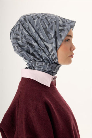 İnce Pamuk Soft Eşarp Gümüş-Gri Füme Desenli Nefes Alan Tok Duruşlu 90X90